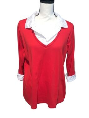 Jason Maxwell Red V-Neck Layered Collar Women's Top White